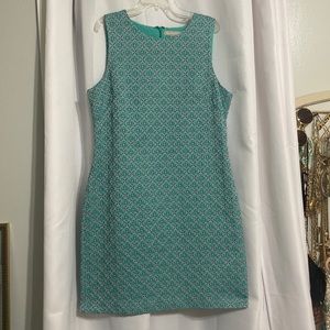 Banana Republic Teal Pattern Textured Sleeveless Sheath Dress Size 10